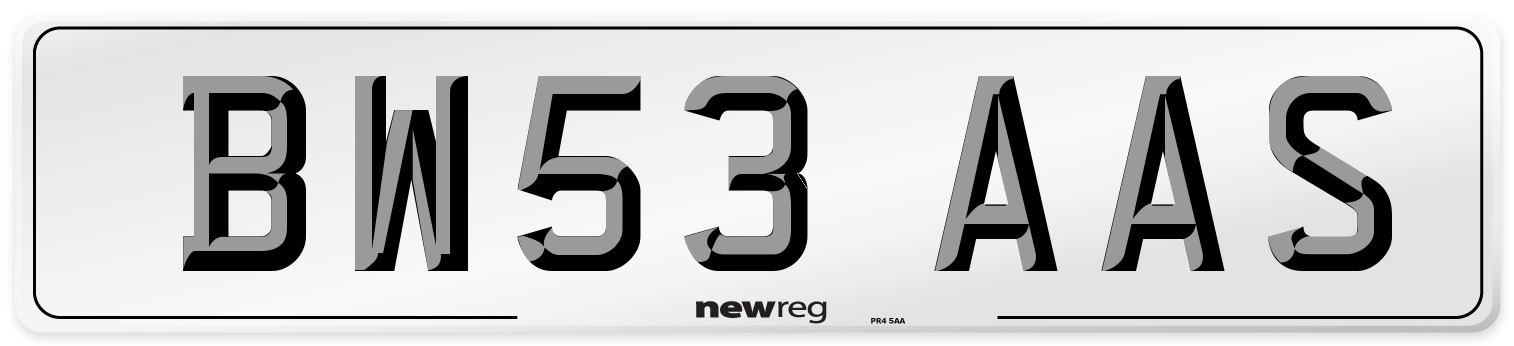 BW53 AAS Number Plate from New Reg
